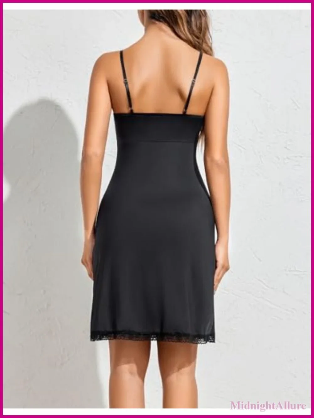 Nylon Spandex Spaghetti Strap Slip Dress Lace Trim Sexy Nightgown